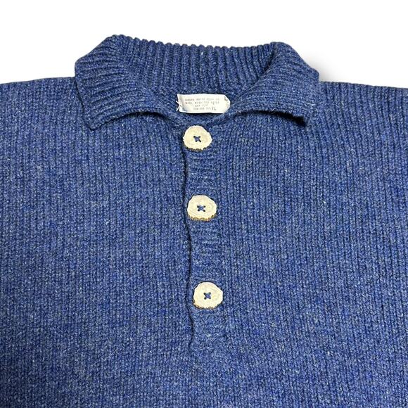 Vintage 70s 80s Newfoundland Handknit Wool Sweater Blue Antler Buttons Sz XL - Picture 4 of 7